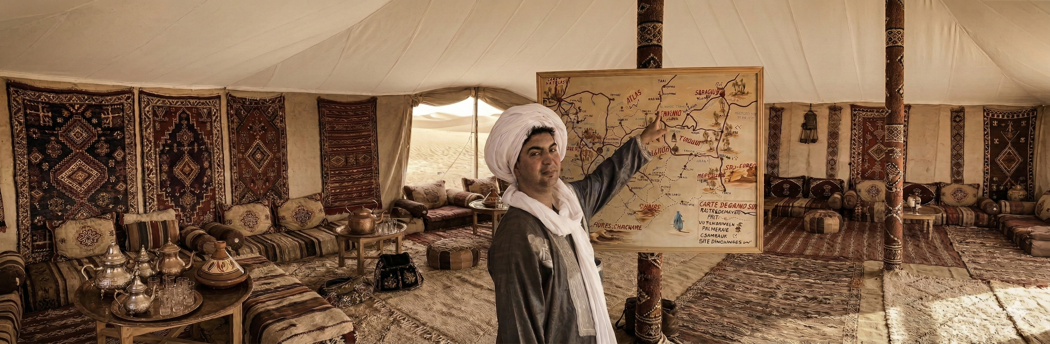 Berber guide showing map of the desert